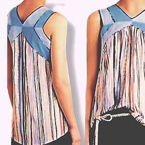 Anthropologie One September Metesa Patchwork Tank Top Stripe Knit Beach Medium